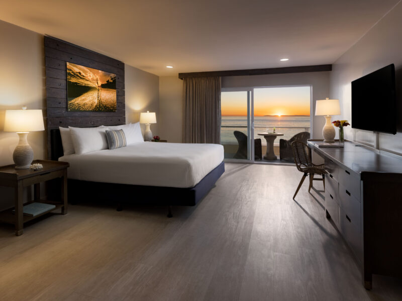 king bed with sunset view